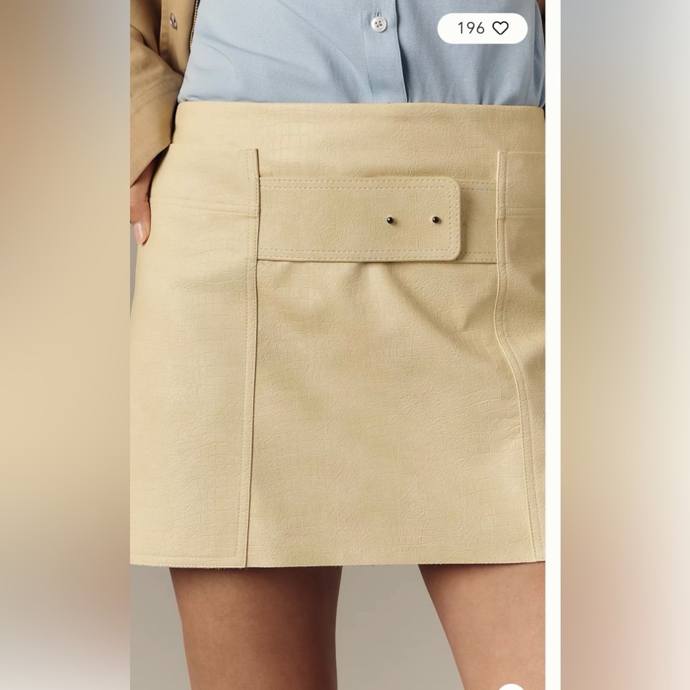 By Anthropologie Faux Leather Buckle Mini Skirt